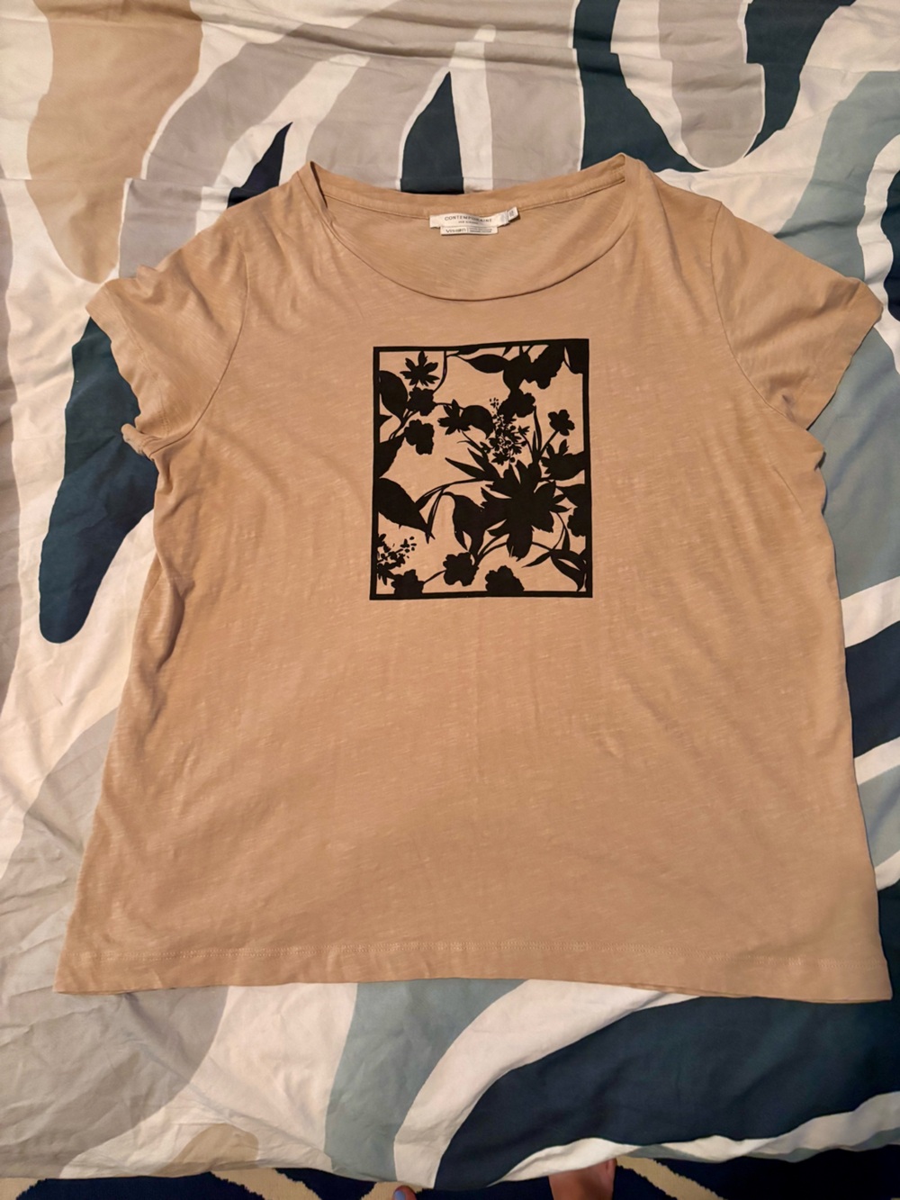 Simons Beige Short-Sleeve Tee with Black Floral Panel